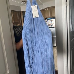 Zara: Mini halter dress. Fringe appliqué. Blue | 2712/321